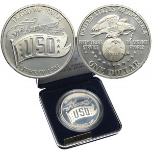 USA, 1 dolar 1991, 50. rocznica USO-United Service Organizations