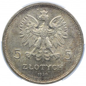 5 złotych 1930 Sztandar - HYBRYDA - PODWÓJNA DATA - PCGS MS62