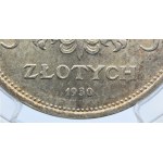 5 złotych 1930 Sztandar - HYBRYDA - PODWÓJNA DATA - PCGS MS62