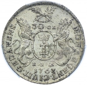 August III, 30 groszy 1763, Gdańsk REOE PCGS AU58