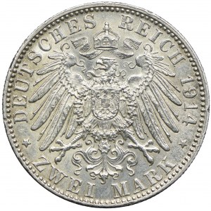 Niemcy, Bawaria, Ludwik III, 2 marki 1914 D, Monachium