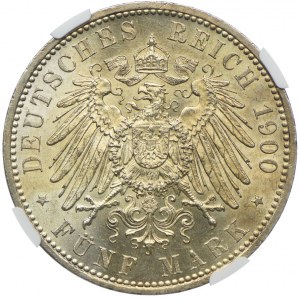 Niemcy, Prusy, Wilhelm II, 5 marek 1900 A, Berlin, NGC MS64