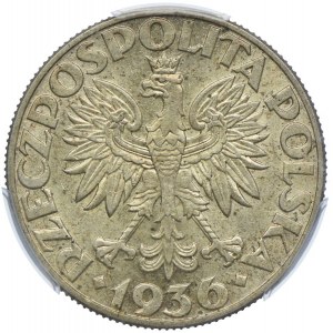 5 zlatých 1936, Plachetnica, PCGS AU58