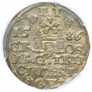 Stefan Batory, trojak 1586, Riga PCGS MS63