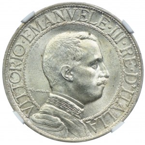 Włochy, Wiktor Emanuel III, 2 liry 1908 NGC MS63