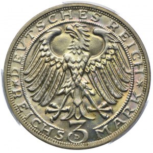Niemcy, Republika Weimarska, 3 marki 1928 D, Monachium, PCGS MS64