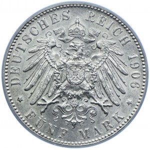 Niemcy, Brema, 5 marek 1906 J, Hamburg, PCGS MS63