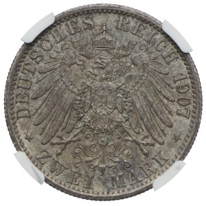 Niemcy, Prusy, 2 marki 1907 Wilhelm II, A Berlin NGC MS64