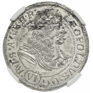 Sliezsko pod vládou Habsburgovcov , Leopold I., 6 krajcars 1673 SHS, Wrocław, NGC MS64