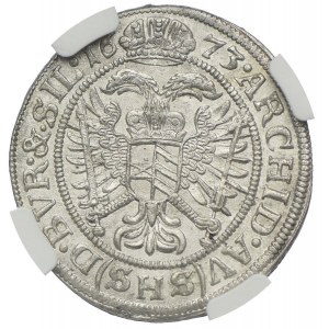 Sliezsko pod vládou Habsburgovcov , Leopold I., 6 krajcars 1673 SHS, Wrocław, NGC MS64