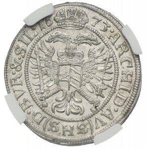 Śląsk pod panowaniem habsburskim , Leopold I, 6 krajcarów 1673 SHS, Wrocław, NGC MS64