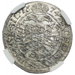 Slezsko pod vládou Habsburků, Leopold, 6 krejcarů 1674 SHS, Wrocław, NGC MS64