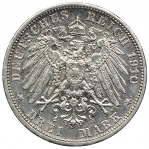 Niemcy, Badania, Fryderyk II, 3 marki 1910 G, Karlsruhe