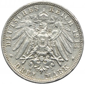 Niemcy, Witembergia, Wilhelm II, 3 marki 1914 F, Stuttgart