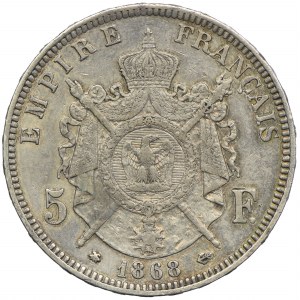 Frankreich, Napoleon III, 5 Francs 1868 A, Paris