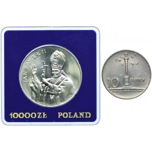 Zestaw, 10.000 złotych 1987 Jan Paweł II, 10 złotych 1966 Mała Kolumna (2szt.)