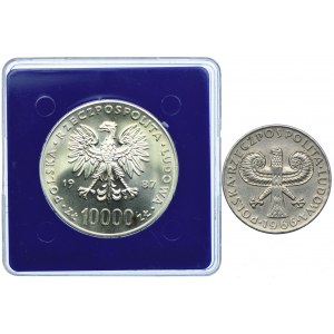 Zestaw, 10.000 złotych 1987 Jan Paweł II, 10 złotych 1966 Mała Kolumna (2szt.)