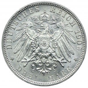 Niemcy, Bawaria, Otto, 3 marki 1909 D, Monachium