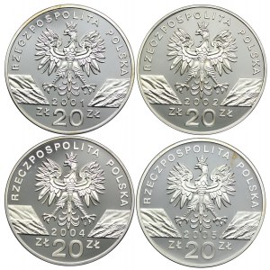 Zestaw lustrzanek, 20 złotych 2001-2005 Zwierzęta (4szt.)