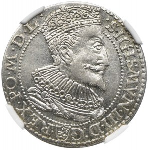 Sigismund III Vasa, Sixpence 1596 offener Ring, Malbork NGC MS62