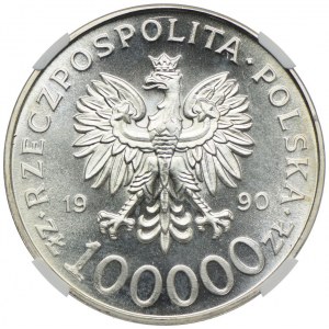 100.000 złotych 1990 Solidarność typ A, NGC MS64