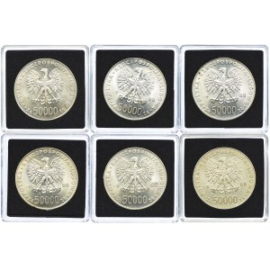 Set of 50,000 gold 1988 Józef Piłsudski (6 pieces).