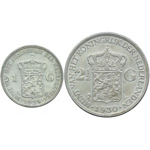 Niederlande, 1 Gulden 1929, 2 1/2 Gulden 1930 (2Stück).