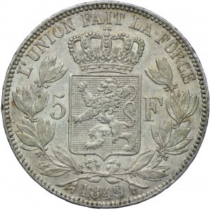 Belgia, Leopold I, 5 franków 1849 Bruksela
