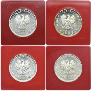 Zestaw, 1000 złotych 1987 Narciarz, PRÓBY (4szt.)