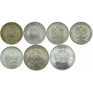 PRL set, 200 zloty 1974-76, 1000 zloty 1982, 10,000 zloty 1987, 50,000 zloty 1988 (7pcs).