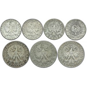Zestaw II RP, 2 złote 1933-36, 5 złotych 1932-34 (7szt.)