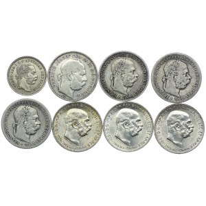Austro-Węgry, 10 krajcarów, 1 korona 1872-1915 (8szt.)