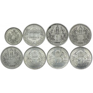 Austro-Węgry, 10 krajcarów, 1 korona 1872-1915 (8szt.)