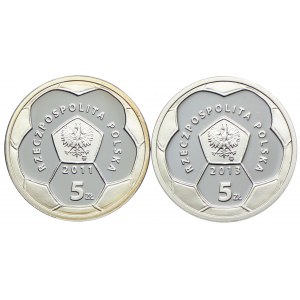 Zestaw, 5 złotych 2011, 2013 Polonia Warszawa, Warta Poznań (2szt.)