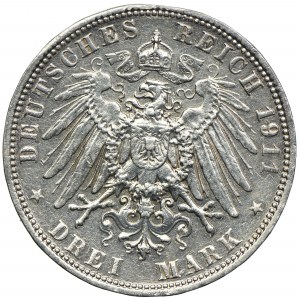 Niemcy, Bawaria, Luitpold, 3 marki 1911 D, Monachium