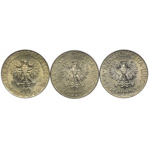 Zestaw, 10 złotych 1969-72 Kopernik, Kościuszko (3szt.)
