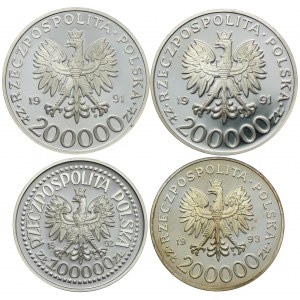 Zestaw lustrzanek, 100.000, 200.000 złotych 1991-93 (4szt.)