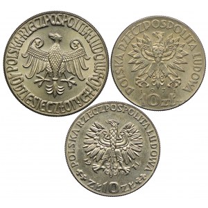 10 złotych 1964 Kazimierz Wielki, 2x10 złotych 1971 FAO - PRÓBY (3szt.)