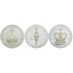 Kajmany, Elżbieta II, 25 dolarów 1978, 25. rocznica koronacji Elżbiety II (3szt.)