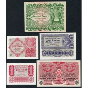 Zestaw, 1 korona 1916 | 1, 2, 10, 100 koron 1922