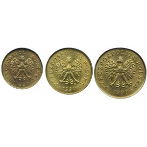 Zestaw monet 1, 2, 5 groszy 1990 - GCN MS68 (3szt.)