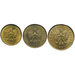 Zestaw monet 1, 2, 5 groszy 1991 - GCN MS68 (3szt.)