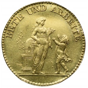 Niemcy, medal pamiątkowy XVIII w.- Bete und Arbeite - złoto