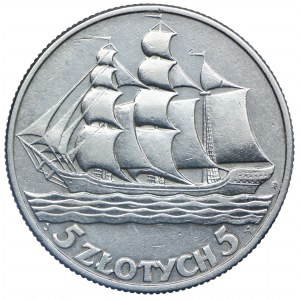 5 gold 1936, Sailing ship