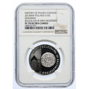 10 złotych 2014, denar Bolesława III Krzywoustego, NGC PF70