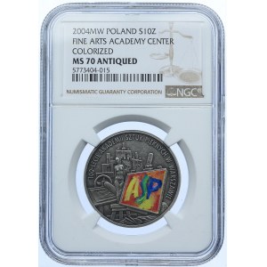 10 złotych 2004, 100-lecie Akademii Sztuk Pięknych, NGC MS70 ANYIQUED