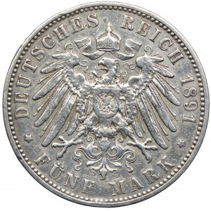 Niemcy, Saksonia, Albert, 5 marek 1891 E, Muldenhütten
