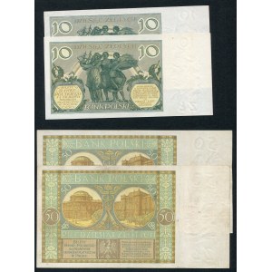 Zestaw banknotów 10, 50 złotych 1929 (4 szt.)