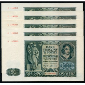 Zestaw banknotów 50 złotych 1941 (5 szt.)