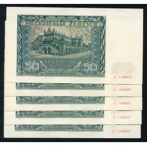 Zestaw banknotów 50 złotych 1941 (5 szt.)